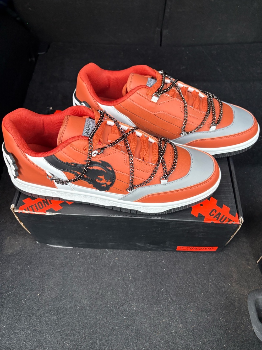 Abrand Orange, Gray & Black Low-Top Sneakers with Graphic